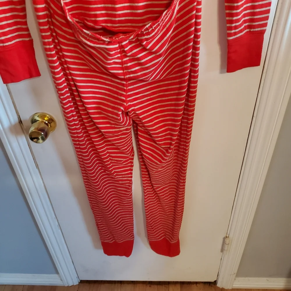 Jcrew Womens Red Striped Union One Piece Pajama Size M Long Johns Loungewear